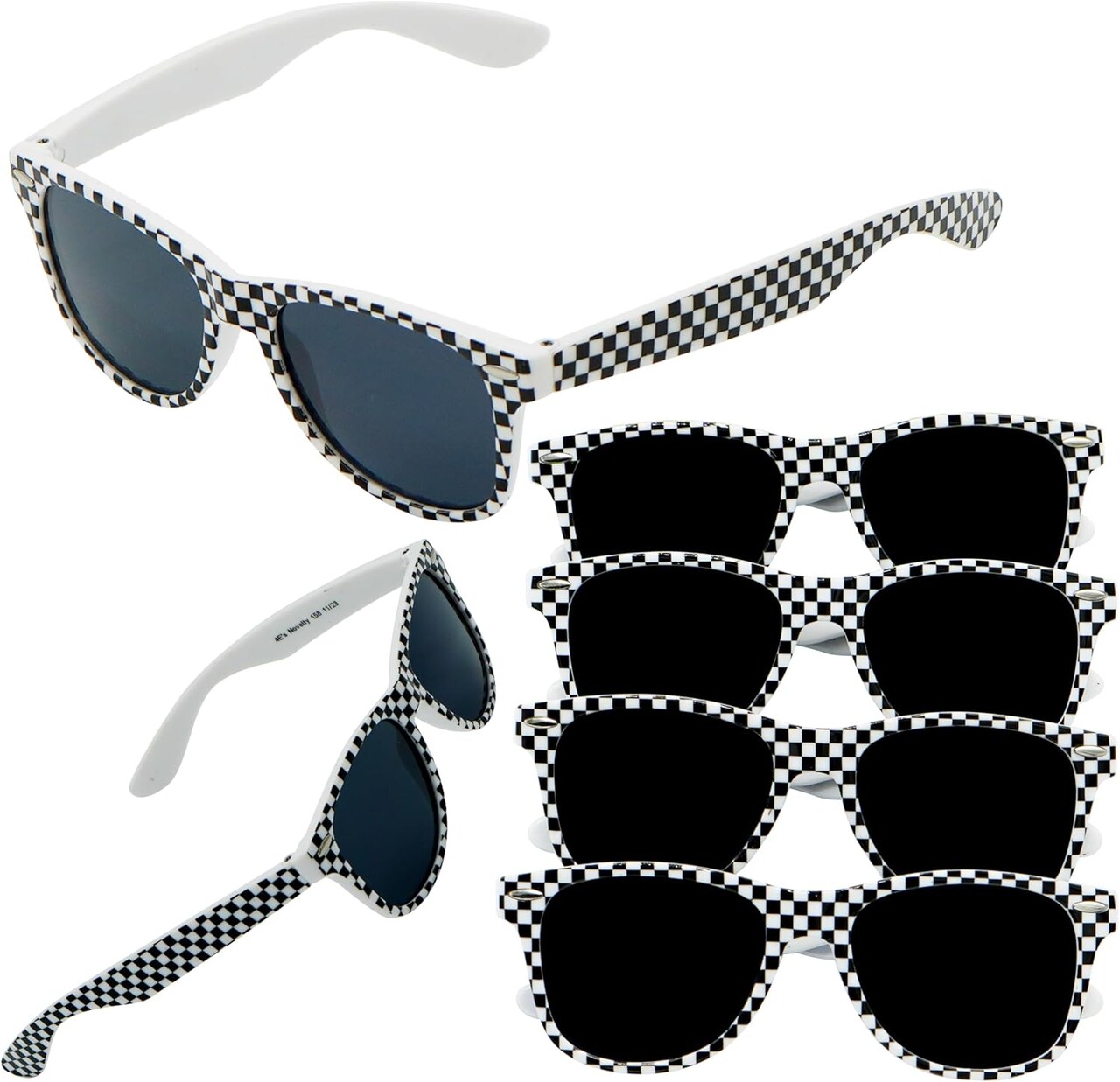 4E's Novelty 6 Pack Kids Race Car Checkered Sunglasses Bulk with UV400 Protection - Ideal for Race Car Theme Birthday Decor